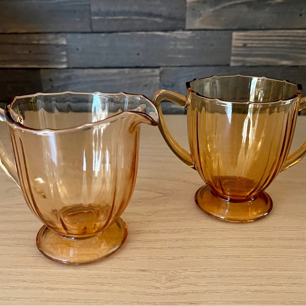 Vintage "Addie" Amber Glass Footed Cream & Sugar by New Martinsville